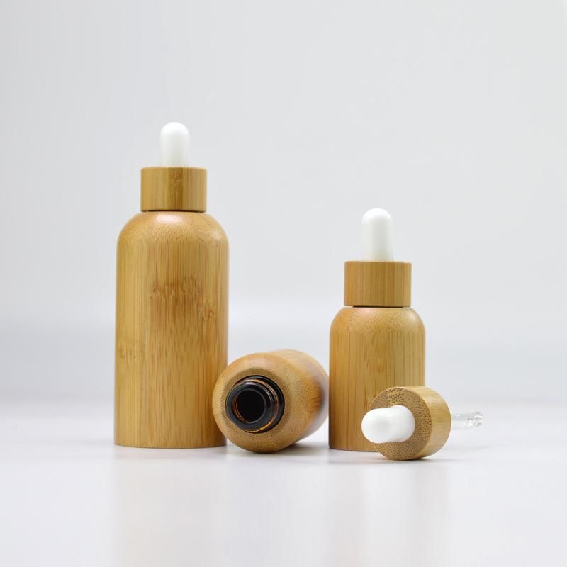 Eco Friendly Wood Cap Bamboo Essential Oil 10ml 15ml 20ml 30ml 50ml Empty Pipette Glass Containers Cosmetic Dropper Bottle