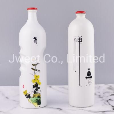 Custom Printing 750ml Round Liquor Wine Olive Oil Ceramic Bottle