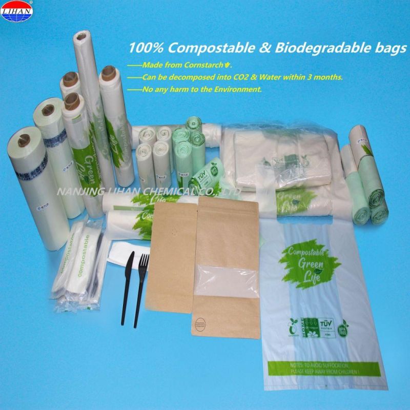 Custom Print Logo Cornstarch Plastic Shopping Carry Bag Eco Supermarket Plastic Handbag Bioplastic T-Shirt Bag