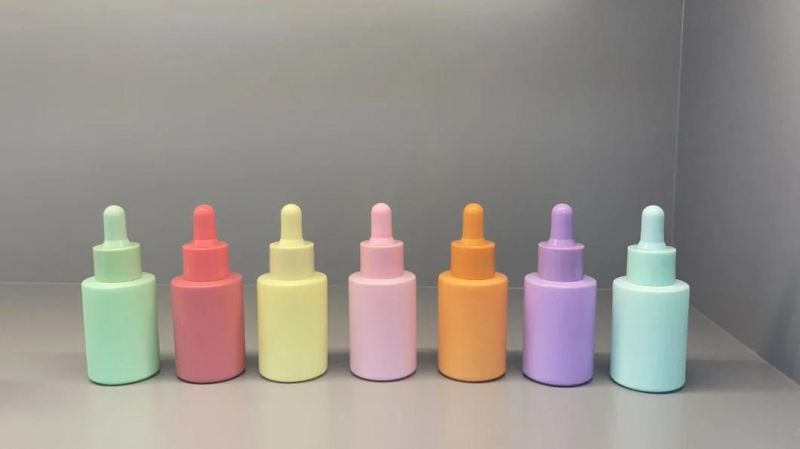 Wholesale Flat Shoulder Matte Serum Dropper Bottle 30ml Frosted Color Glass Essential Oil Bottle