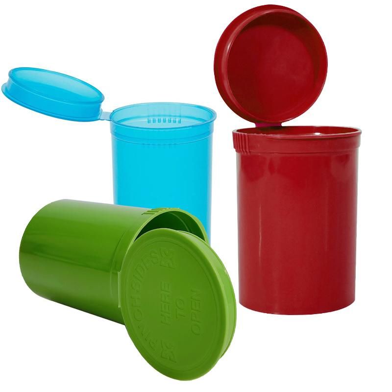 Chinese Directly Supply Colorful Pharmaceutical Reversible Cap 19 DRAM Size Pop Top Containers Bottles Plastic Pill Vial