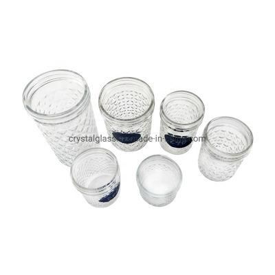 Whosale 8oz 240ml Clear Wide Mouth Diamond Surface Caviar Glass Mason Jar with Label Pattern