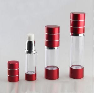 Red Aluminum Airless Pump Bottles Supplier Sliver Ring Clear Body 15ml 30ml 50ml