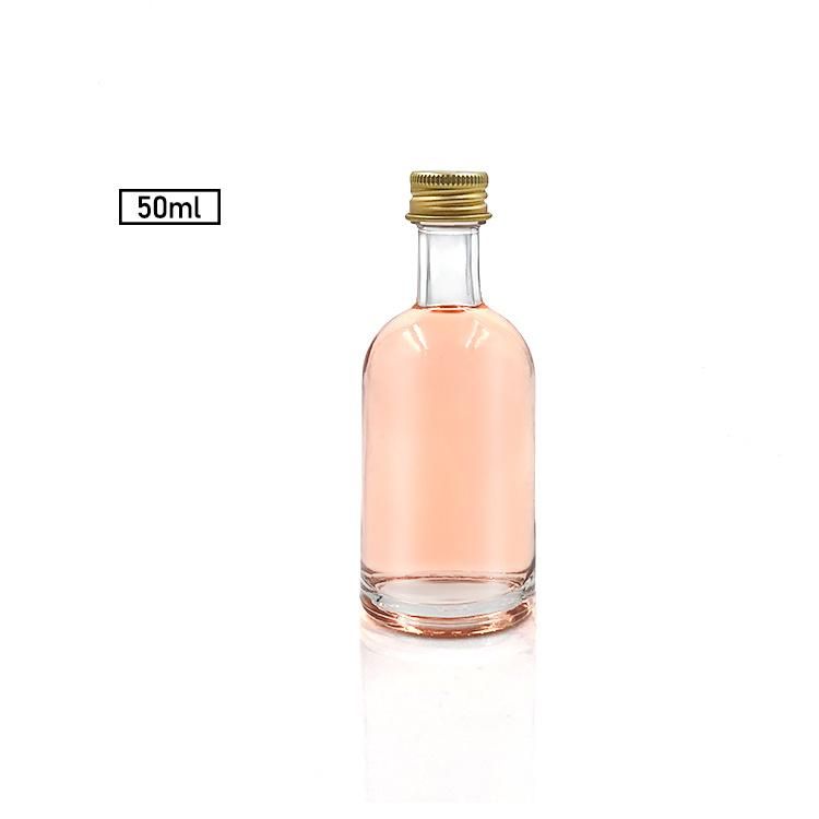 50ml 100ml Mini Round Clear Sampling Glass Wine Bottle with Cap for Promotion