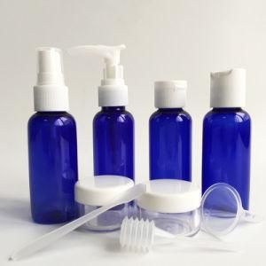 9 Piece Set Blue Plastic Travel Set, Pump Sprayer Bottle (PT04)