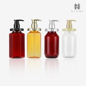 100/200/450/650/750ml Pet Bottle with Electroplated Cap &amp; Pump Metal Plated Plastic Bottles