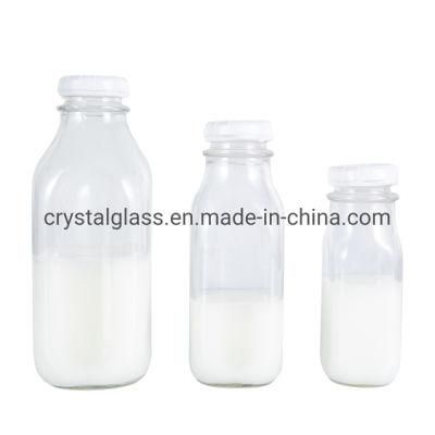 10oz 12oz 16oz 32oz French Square Glass Milk Bottle Juice Beverage Bottle with Plastic Tamperproof Cap/Lid 330ml