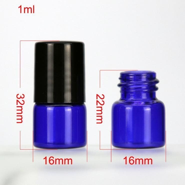 1ml Mini Glass Essential Oil Bottles Roll on Vials with Roller Ball and Black Cap Lid for Aromatherapy Perfume Glass Roll on Bottle