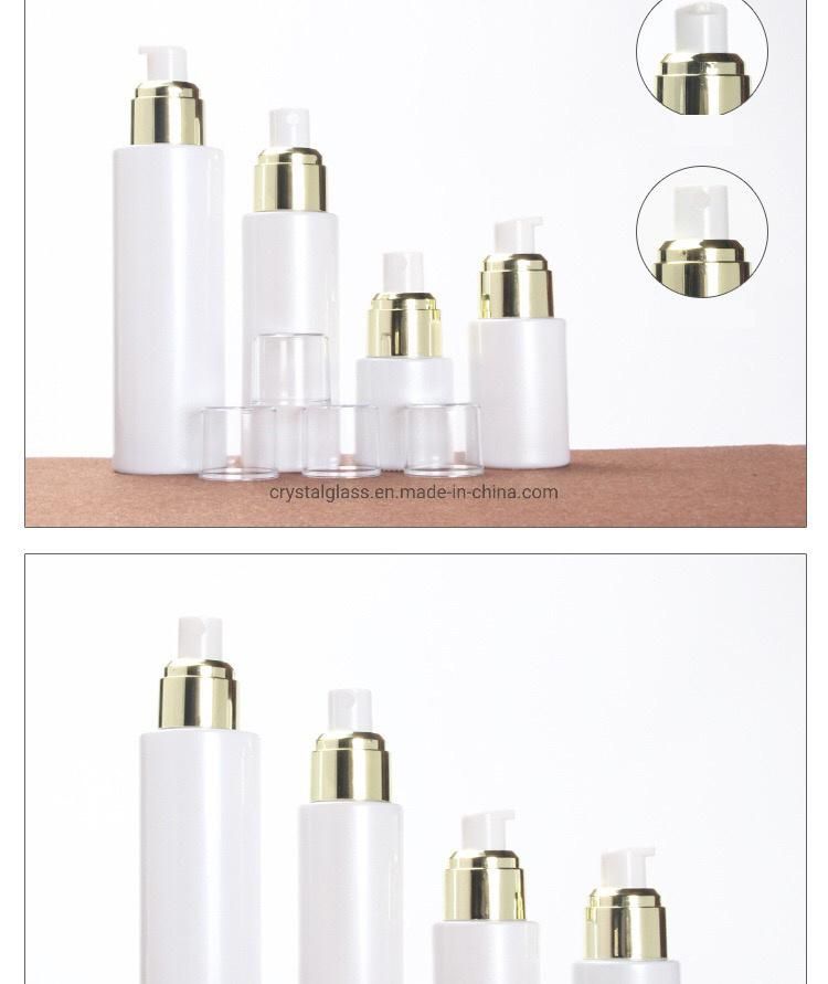 Pearl White Empty Cosmetic Cream and Otion Set Bottles in High White Glass