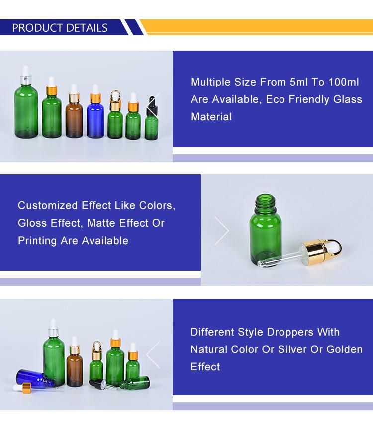 OEM 10ml 15ml 20ml 30ml 50ml 100ml Green Brown Blue Glass Dropper Bottle