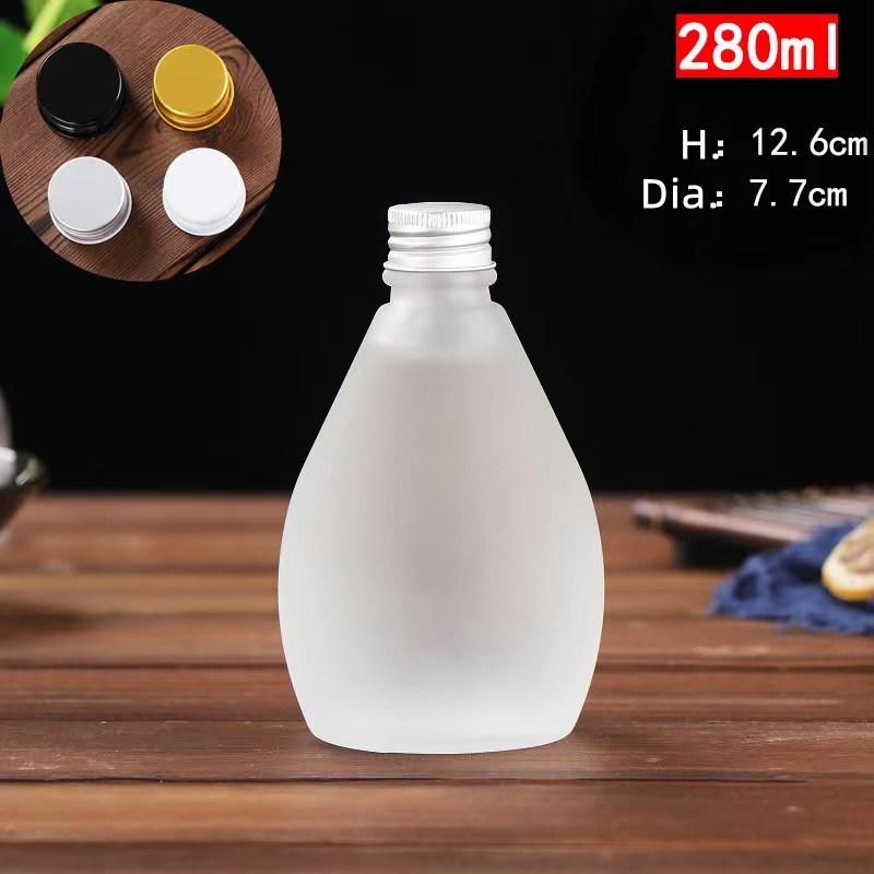 Drip Shape Spirit Liqour 100ml 280ml 350ml 500ml Glass Juice Wine Bottle for Beverage with Aluminim Screw Cap