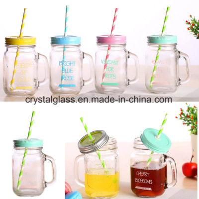 Drinking Bottle Juice Jar with Metal Lid&amp; Plastic Straw