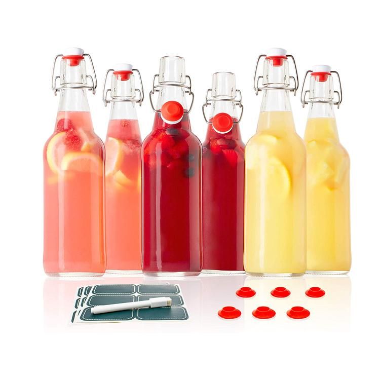 High Grade Swing Top 250ml Soft Drink Glass Bottles 500ml 1000ml Square Beverage Bottle with Clip Lid