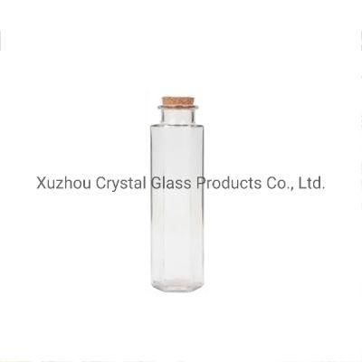 12oz 350ml Hexagon Shape Clear Glass Milk Juice Bottle with Cork Lid for Sale