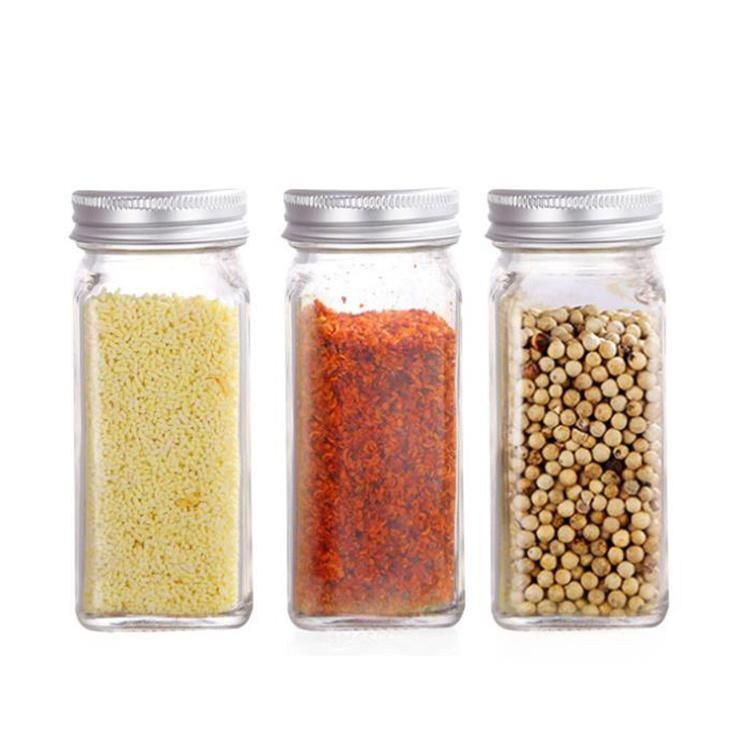 Seasoning Glass Bottle 120ml 4oz Square Pepper Salt Glass Bottle Glass Shaker with Metal Lid