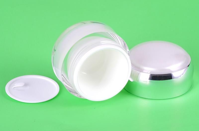 30g 50g Empty Plastic Round Cream Jar for Skin Care Product with Silver Metalized Lid