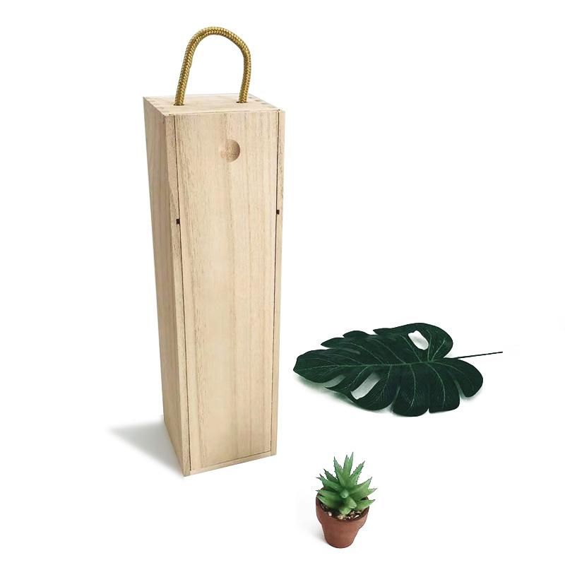 Single Bottle Wooden Wine Box Storage Box with Sliding Lid