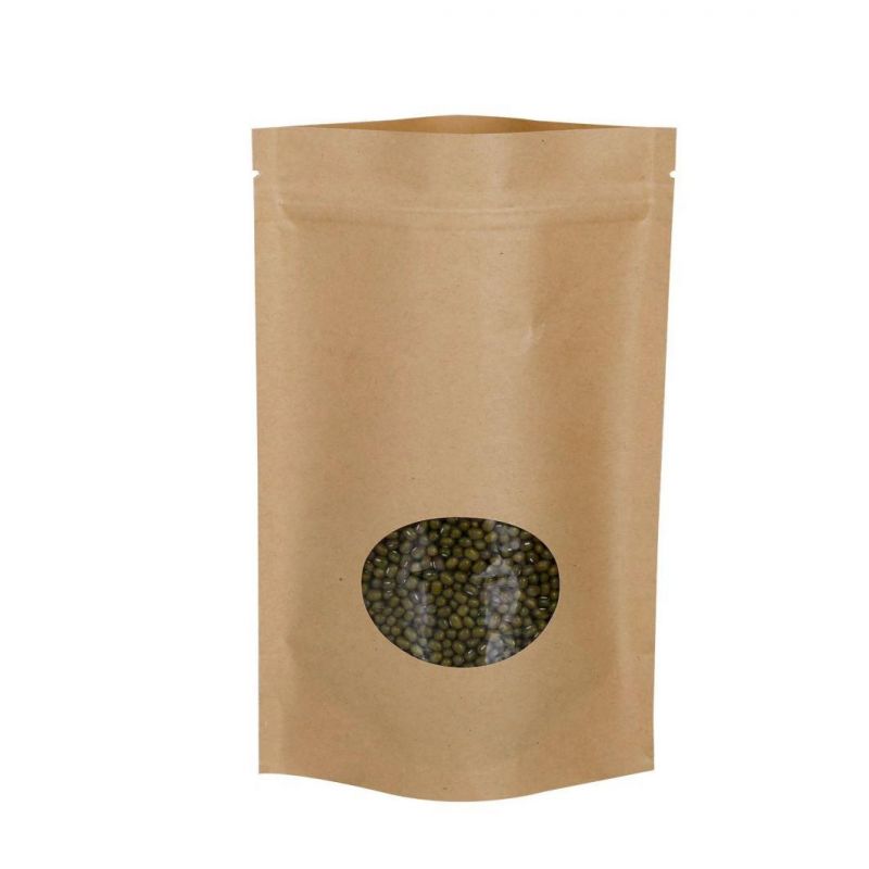 Kraft Zipper Paper Stand up Bag with Oral See-Through Clear Window