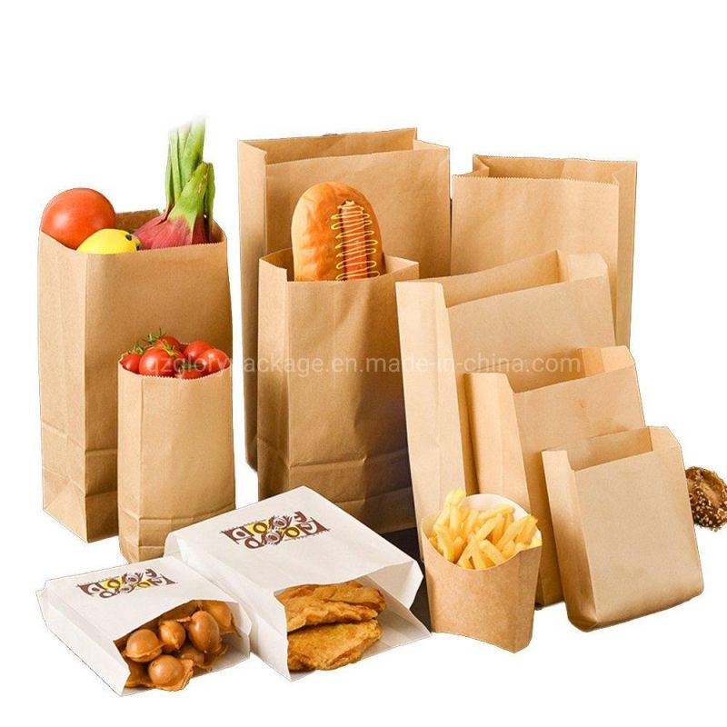 Plastic-Free Biodegradable and Environmentally Friendly Brown Kraft Paper Fast Food Bag