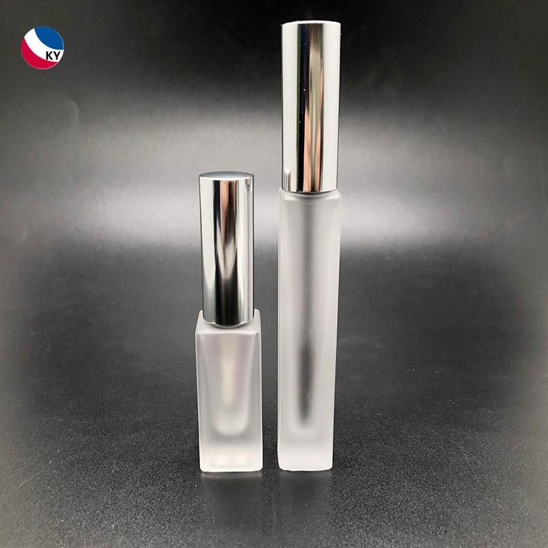 Square 5ml 10ml Glossy Silver Aluminum Cap Clear Frosted Lipgloss Tube Glass Mascara Bottle with Silicon Brush