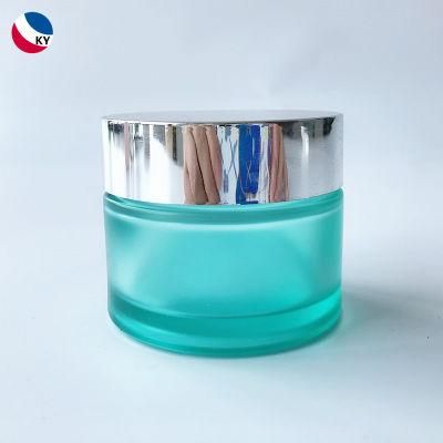 50ml Frosted Clear Blue Glass Cream Jar with Silver Cap 50g Empty Cosmetic Glass Container