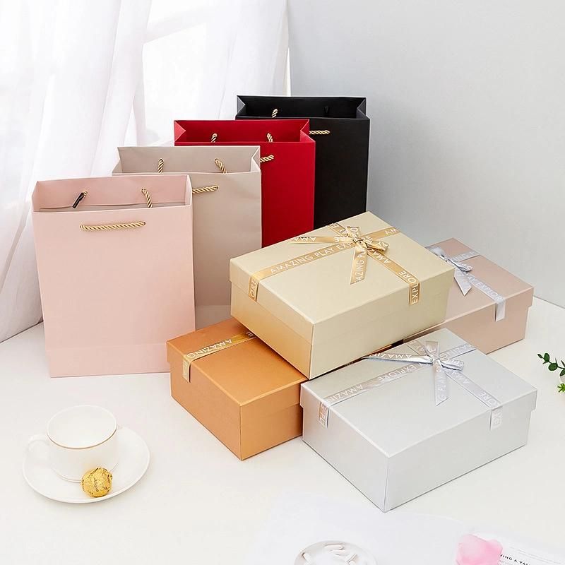 Birthday Gift Paper Box Custom Logo Luxury Jewelry Romantic Stain Bow Knot Ribbon Handle Paper Box