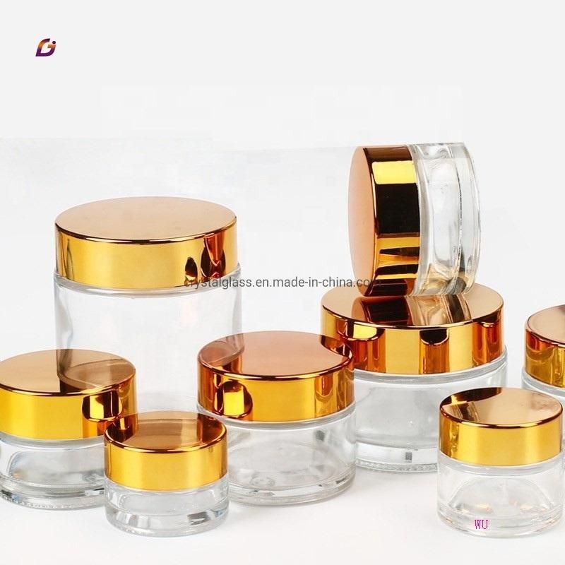 10ml 20ml 30ml 50ml 100ml Clear Glass Cosmetic Cream Jar with Different Color Lid