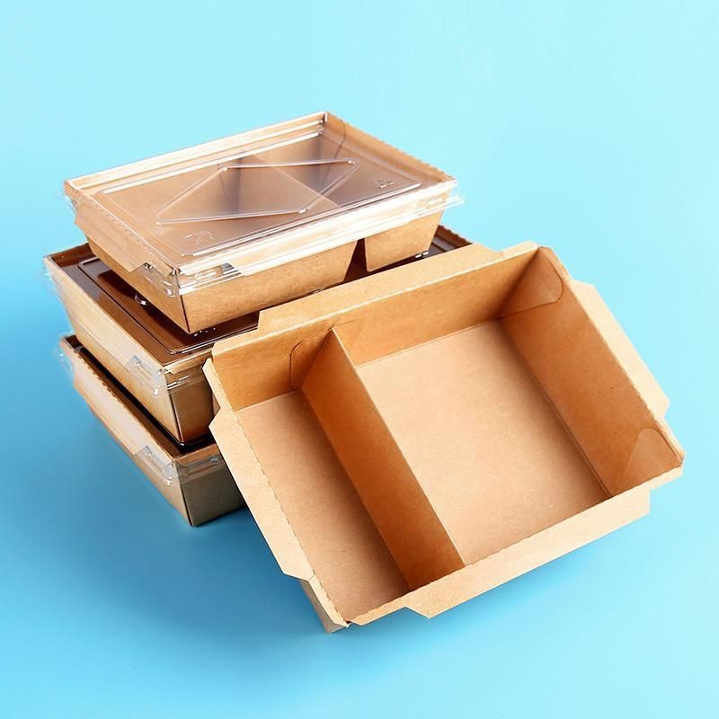 Disposable Takeaway Fast Food Packing Salad Box 2 Compartment Kraft Paper Lunch Box