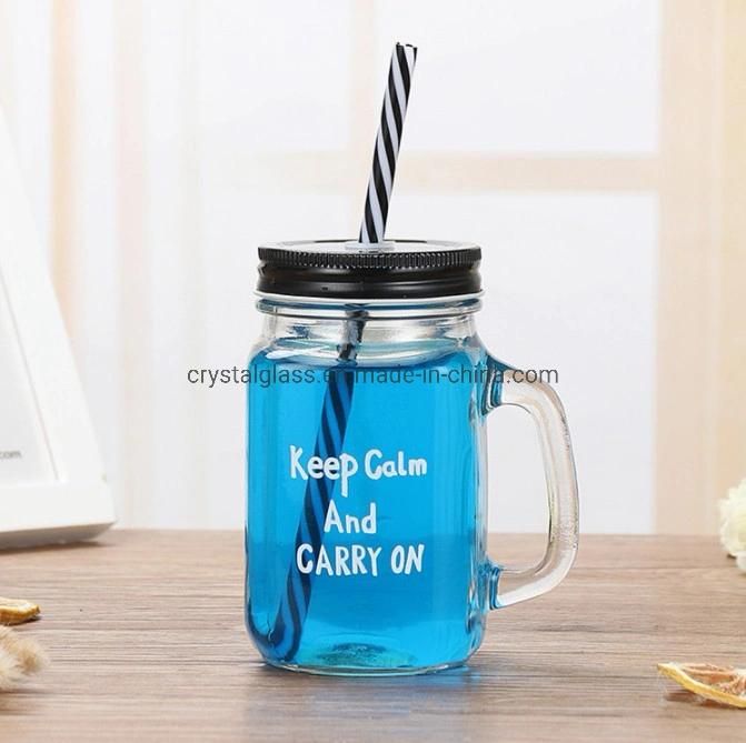 15oz Cold Drink Glass Cup with Handle Retro Mason Cup Creative Milk Tea Cup Rooster Cup Juice Glass Mug with Straw