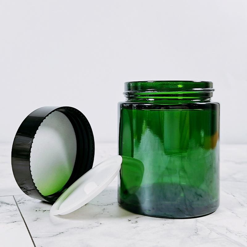 Popular Fancy Unique 100g 100ml Straight Sided Green Gosmetic Glass Jar with Aluminum Plastic Lids for Face Body Cream Oniment