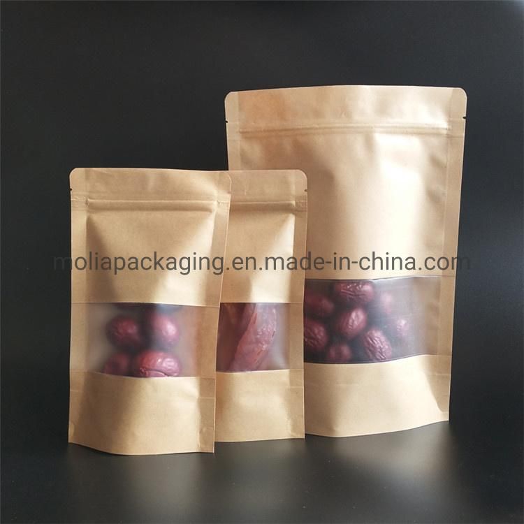 Degradable Plastic Bags/Stand up Sealing Bags Food Grade with Zipper and Tear Notches Kraft/Clear Windows Stand up Bags