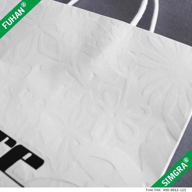 Embossed Logo White Paper Print Packing Bag for Shirt