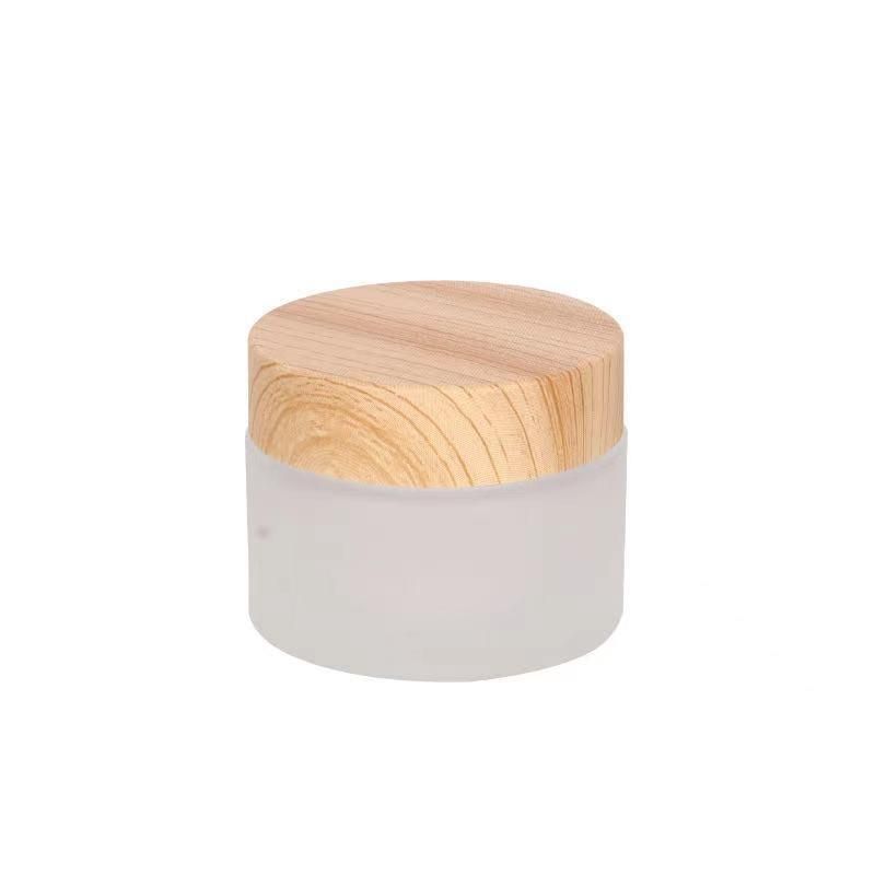 Matte Glass Cream Jar with Wood Plastic Bottle Cap