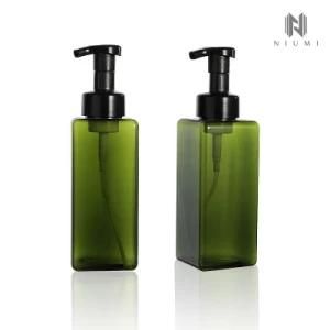 650ml PETG Foam Bottle Green Facial Mousse Liquid Bottle Foursquare Plastic Container with Foam Pump