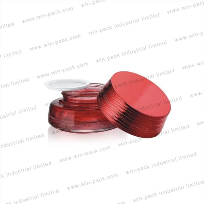 Winpack Luxury Red Color Empty Pretty High Quality Glass Jar Cosmetic Face Care Red Luxury Jar Cream with Ribbed Cap