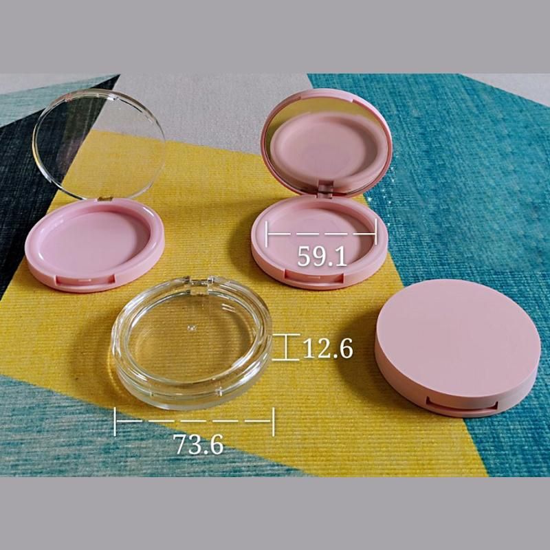 Empty Round Pink Plastic Compact Eyeshadow Case with Mirror Customized Cosmetic Powder Case