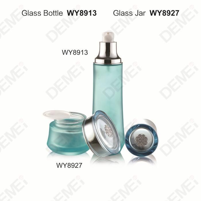 40/100/120ml 50g Cosmetic Skin Care Packaging Green Big Bottom Toner Lotion Glass Bottle and Cream Jar
