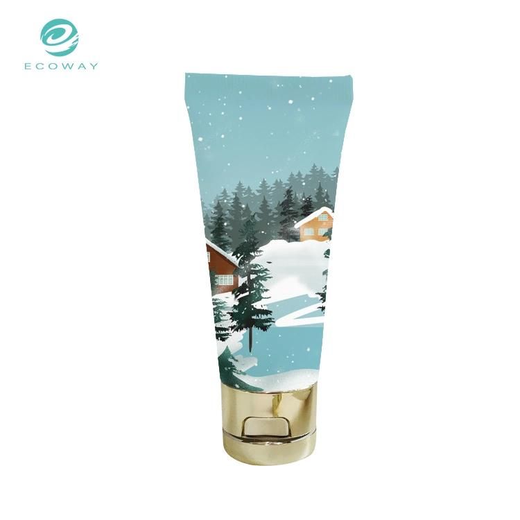 PE 40ml Gold Plating Flip White Note Head Snow View Wooden House Picture Tube