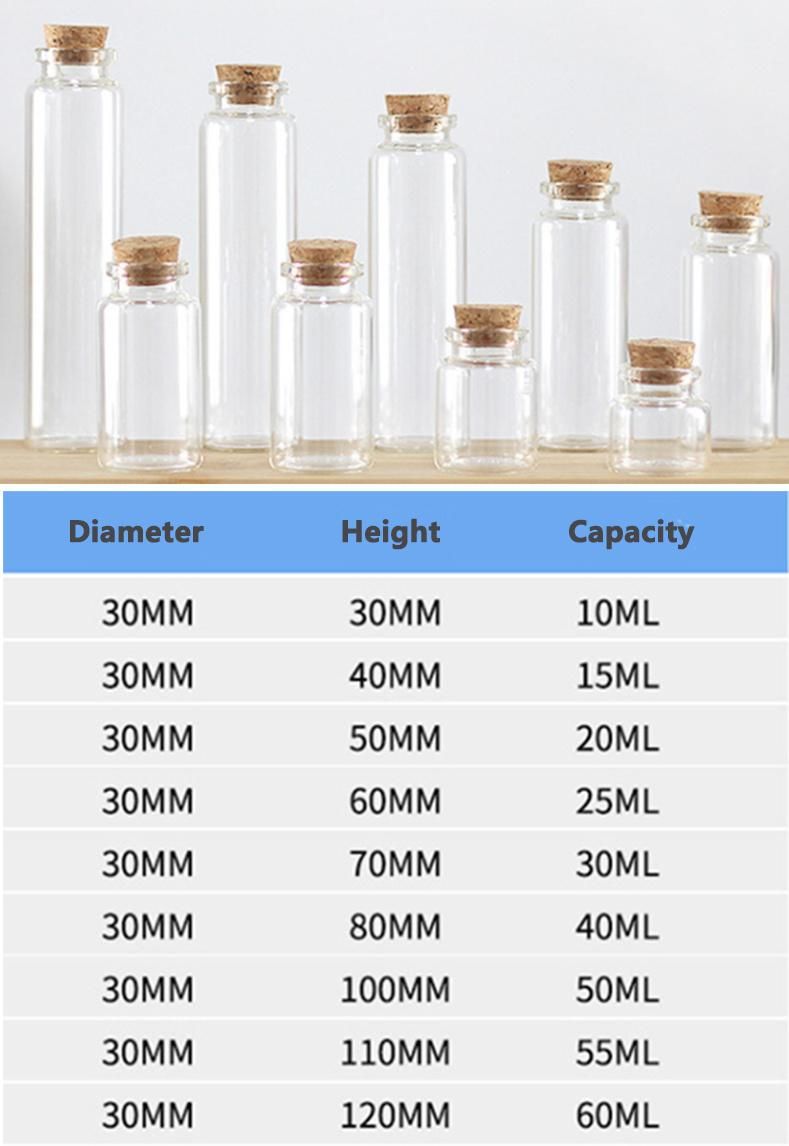 Clear Glass Bottle Vials Empty Sample Jars with Cork Stopper Vial Weddings Wish Bottle Small Glass Jars