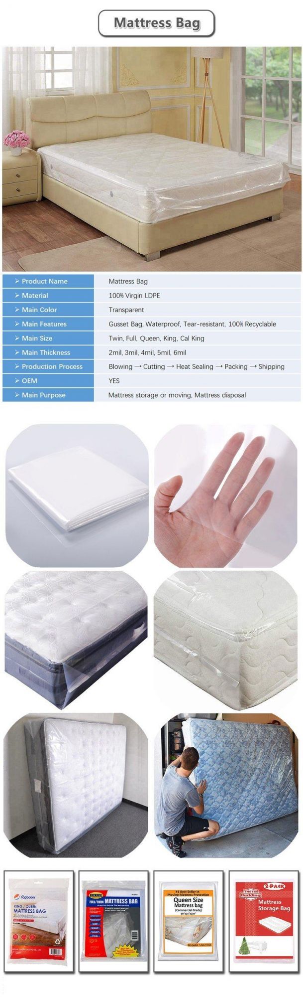 Single Double King/Queen PE Mattress Covers Bags