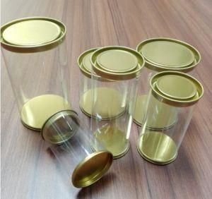 Clear Plastic Cylinder with Tin Top Lid