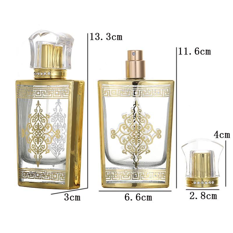 Luxury Spray Bottle Square Golden Print Glass Perfume Bottle