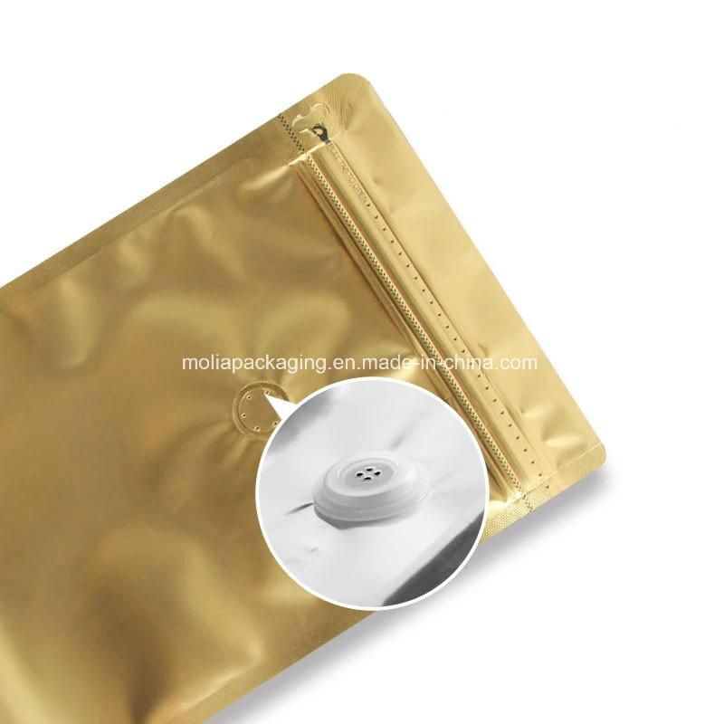 Golden Color Zipper Bags with One Side Zipper Air Valve