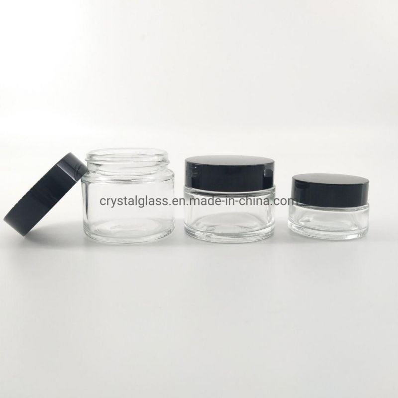 50ml 30ml Transparent or Frosted Cosmetic Glass Cream Jar with Golden Lid