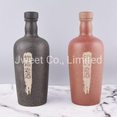 Wholesale 500ml Capacity Frosted Black Aged Wine Ceramic Bottle