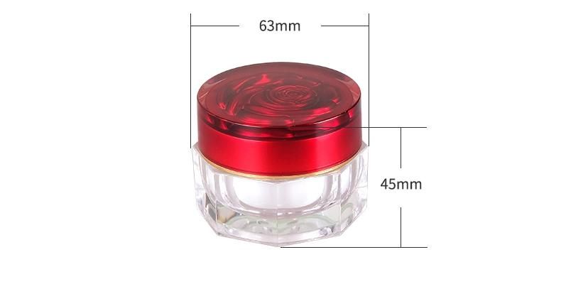 Luxury Cosmetic Container Rose 30g Clear Cosmetic Packaging Acrylic Cream Jar with Red Rose Lid