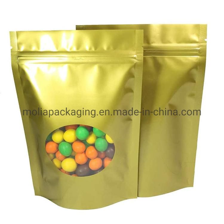 Aluminum Foil Zip-Lock Bags Stand up Pouch Matt Gold Laminated Foil Doypack Coffee Tea Packaging Bags with Zipper