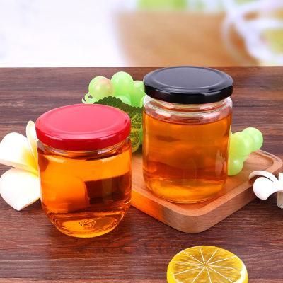 Clear Short Cylinder 250ml 375ml 12oz 8oz Sauce Jam Candy Canning Honey Packaging Glass Jars with Lids