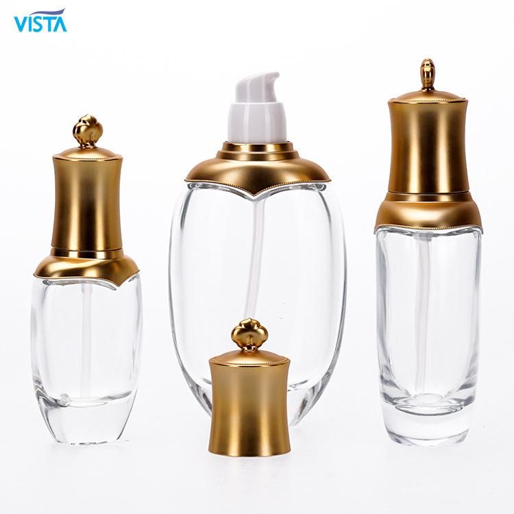 Vista 50ml 120ml 150ml Lotion Cosmetics Glass Bottle with Gold Cap