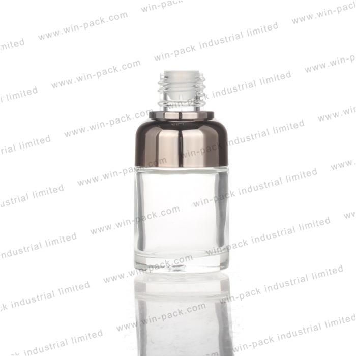 Winpack Luxury Shiny Silver Purple Fancy Glass Dropper Cosmetic Bottles 30ml Special Shape Clear Wholesale Glass Dropper Bottle with Big Head Rubber